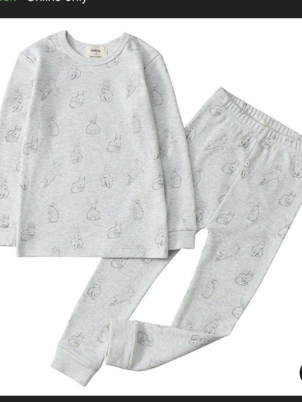 Owlivia Grey Rabbit Print Organic Cotton Pajama Set 3-4T